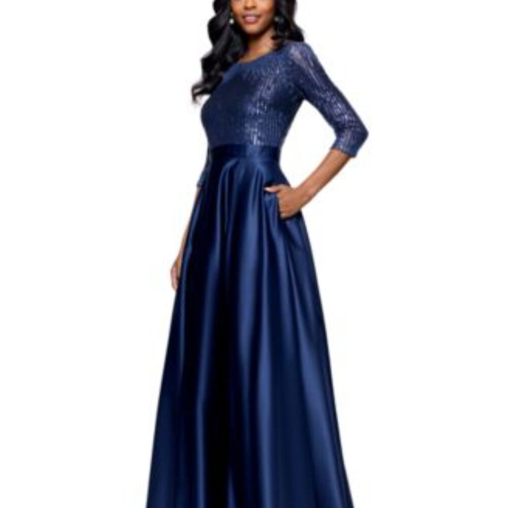 Betsy and Adam Long Navy Gown
